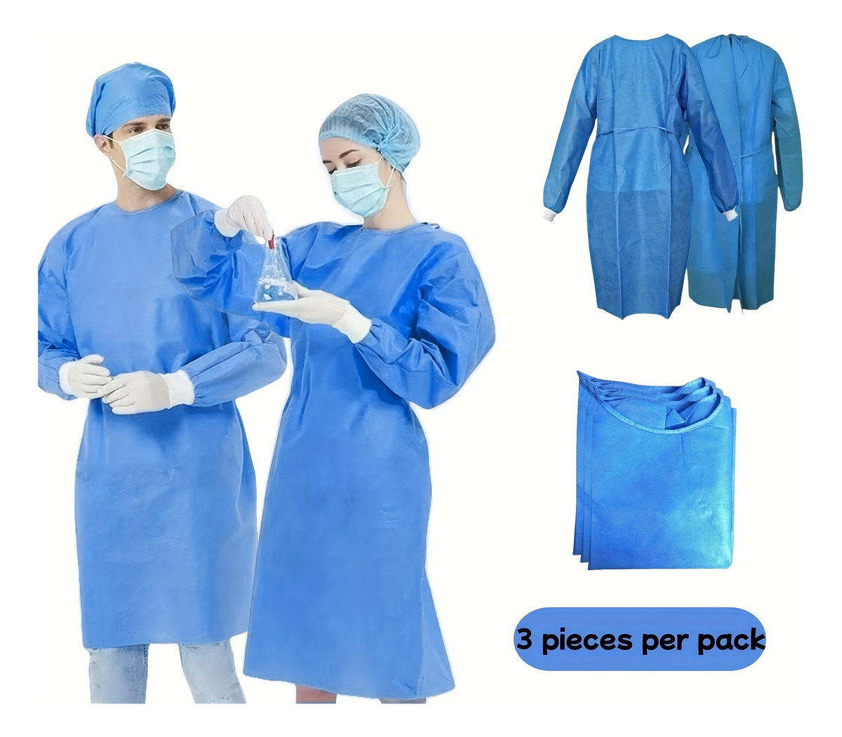 Medical Lab Gown - 3 шт. одноразовых изоляционных халатов из